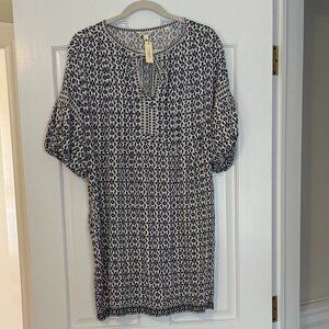 Max Studio Navy and White Printed Dress